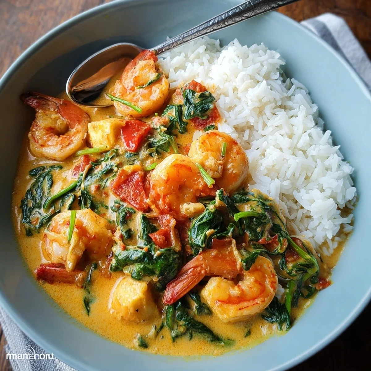 Cremiges Garnelen-Curry mit Kokosmilch & Spinat