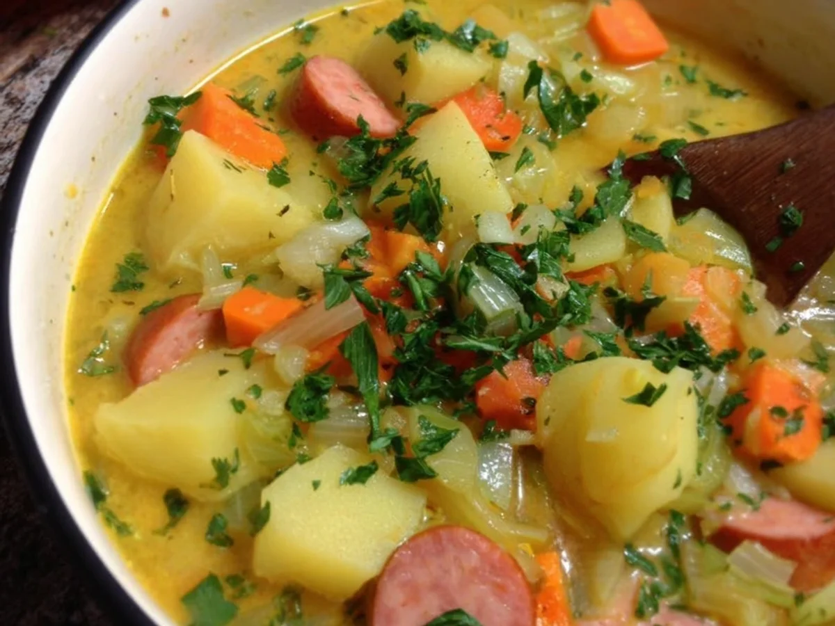 Deftiger Kartoffeleintopf mit Würstchen nach Omas Rezept - Beitragsbild