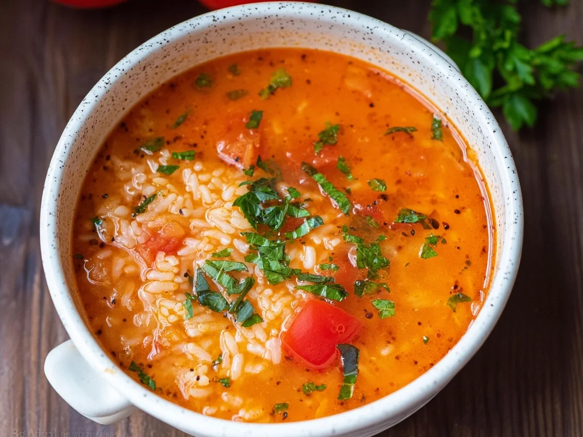 Einfache Tomatensuppe mit Reis: Familienrezept - Beitragsbild