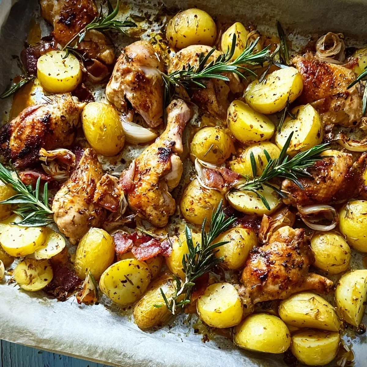 Einfaches Hähnchen-Rosmarinkartoffel-Blech