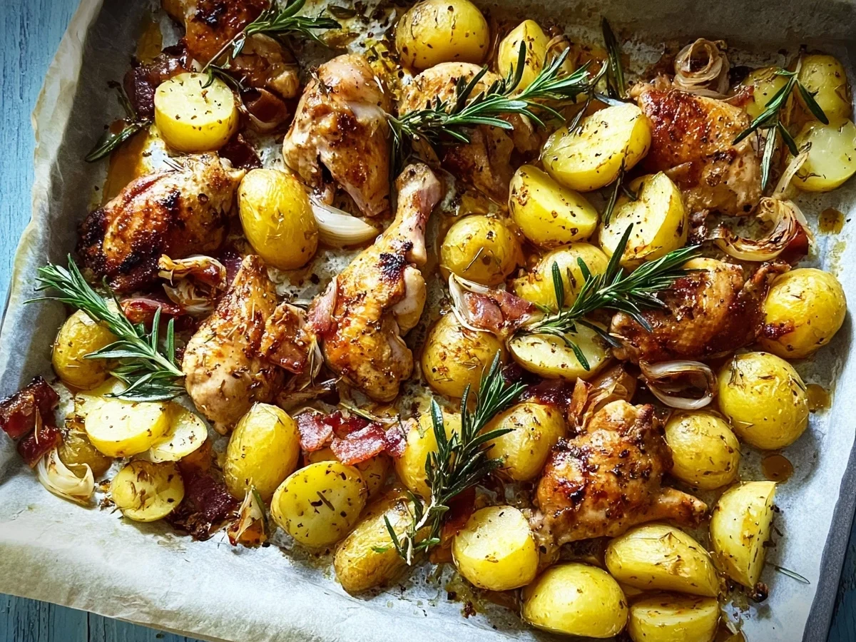 Einfaches Hähnchen-Rosmarinkartoffel-Blech - Beitragsbild