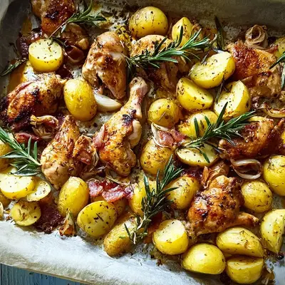 Einfaches Hähnchen-Rosmarinkartoffel-Blech
