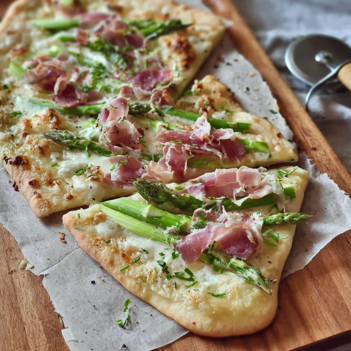 Flammkuchen mit grünem Spargel: Schnell & knusprig