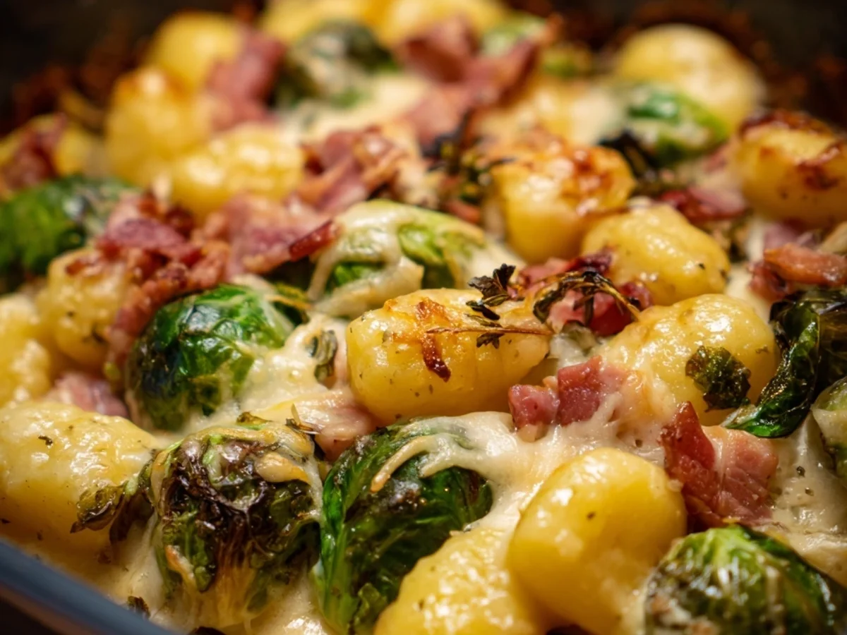 Gnocchi Auflauf mit Rosenkohl & Putenschinken - Beitragsbild