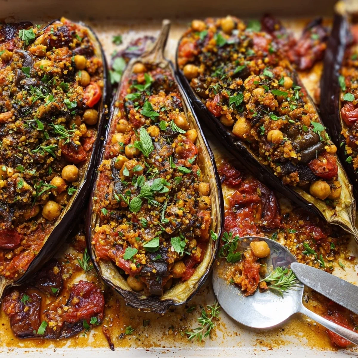 Herzhafte Vegane Gefüllte Aubergine Orientalisch