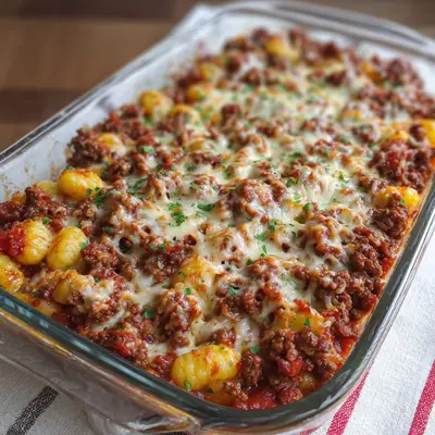 Herzhafter Gnocchi Auflauf mit Hackfleisch & Käse