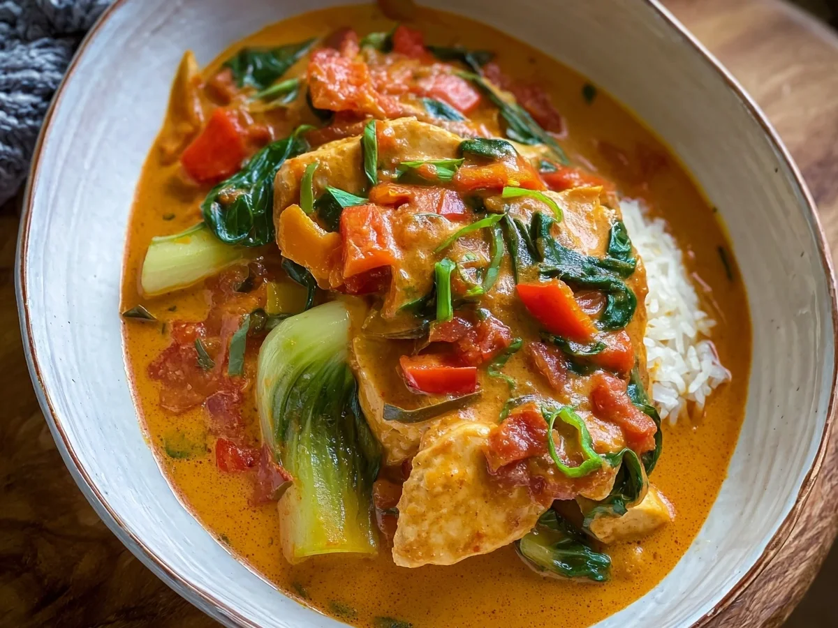 Hähnchen Curry mit Paprika & Pak Choi - Beitragsbild