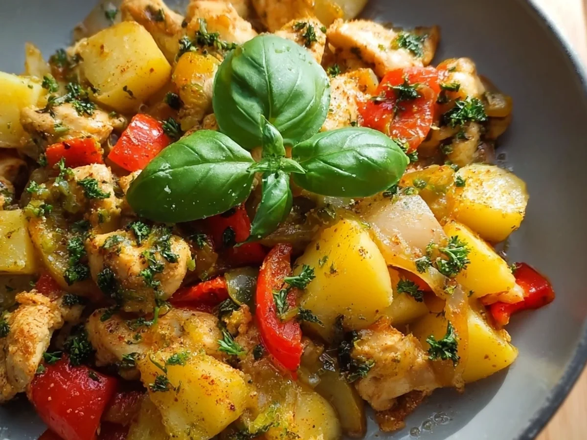 Hähnchen Kartoffel Pfanne mit Gemüse Einfach - Beitragsbild