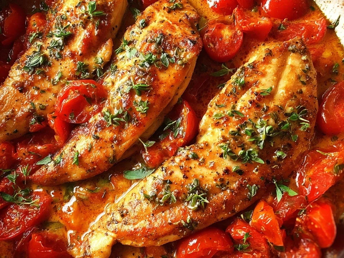 Hähnchenfilets in cremiger Tomaten-Frischkäse-Soße - Beitragsbild