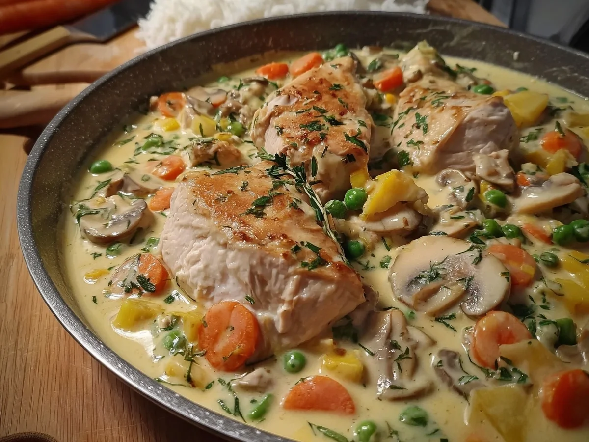 Hühnerfrikassee Rezept: Schnell & einfach zubereiten - Beitragsbild