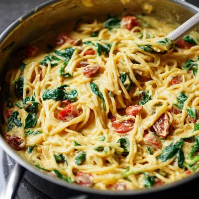 Hummus Pasta mit Spinat & Tomaten Schnell & Vegan