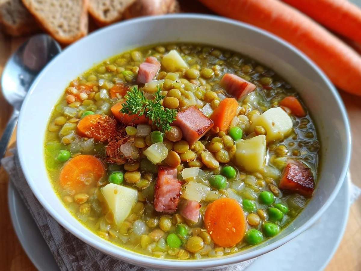 Klassische Erbsensuppe wie bei Oma Schnell & Lecker - Beitragsbild