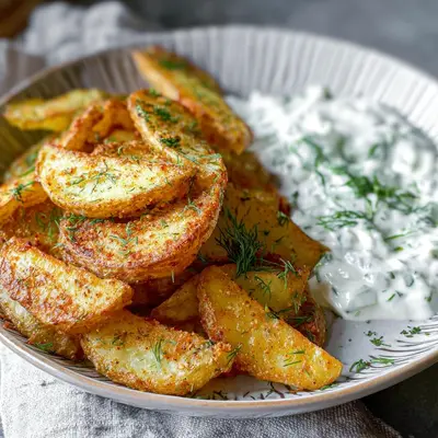 Knusprige Kartoffelspalten mit frischem Gurkendip