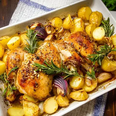 Knuspriges Hähnchen mit Kartoffeln aus dem Ofen
