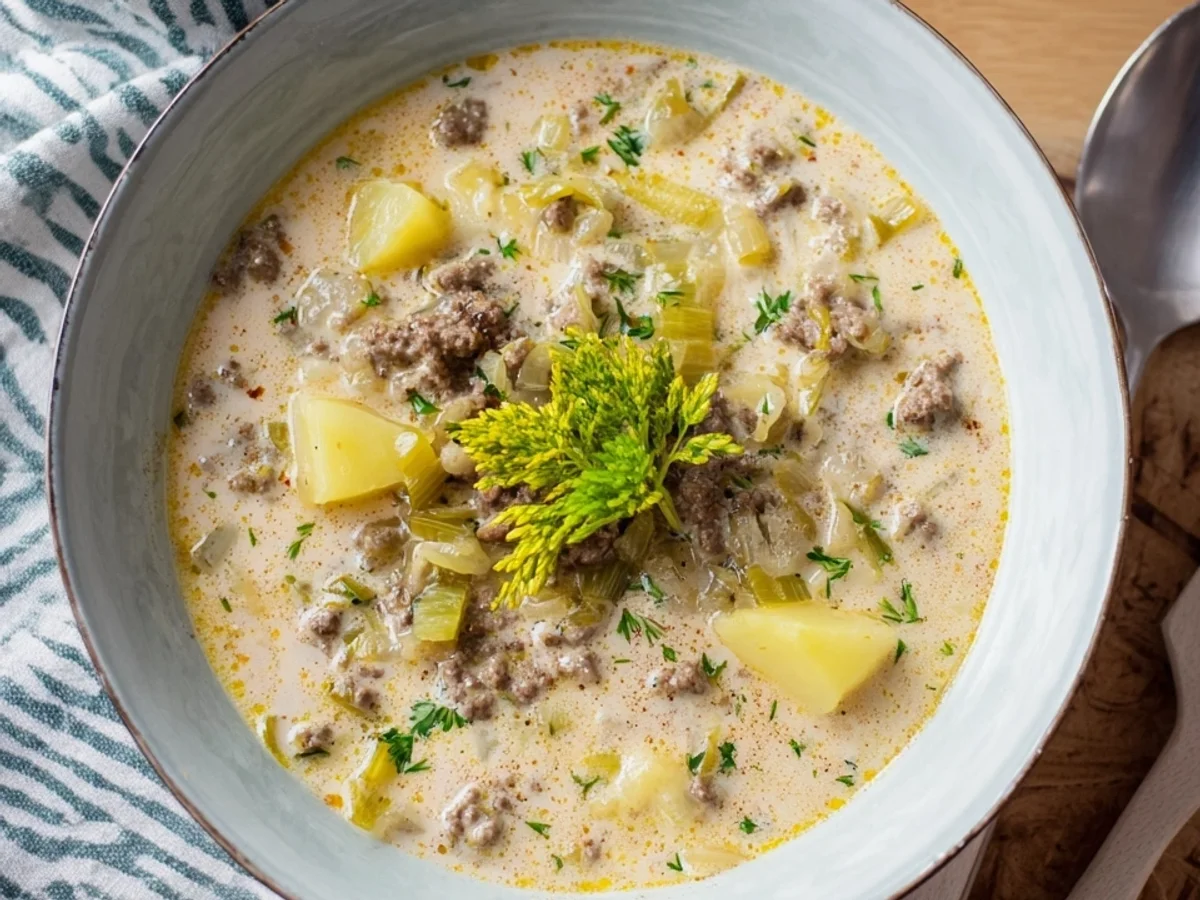 Käse-Lauch-Suppe mit Hackfleisch: Cremig & herzhaft - Beitragsbild