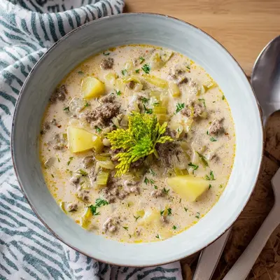 Käse-Lauch-Suppe mit Hackfleisch: Cremig & herzhaft