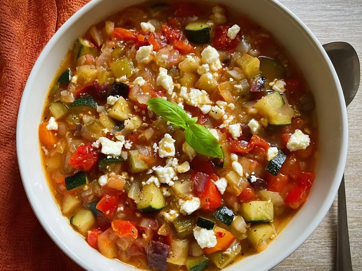 Leichte Ratatouille-Suppe mit Feta - Beitragsbild