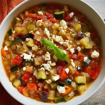 Leichte Ratatouille-Suppe mit Feta