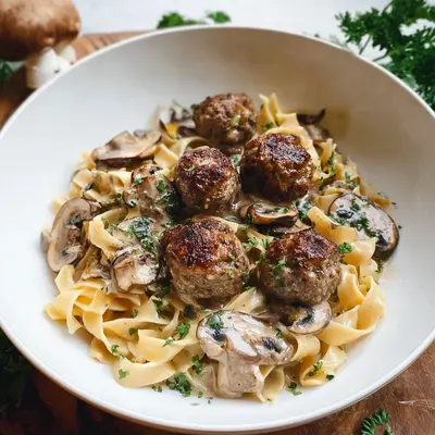 Nudeln mit Pilzen & Hackbällchen: Herzhaftes Rezept