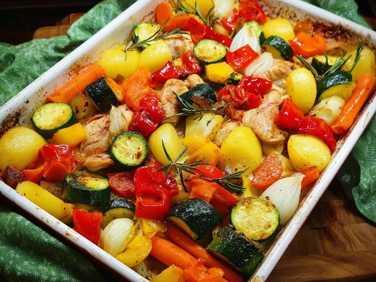 Ofengemüse mit Hähnchen: Gesund & einfach zubereitet - Beitragsbild