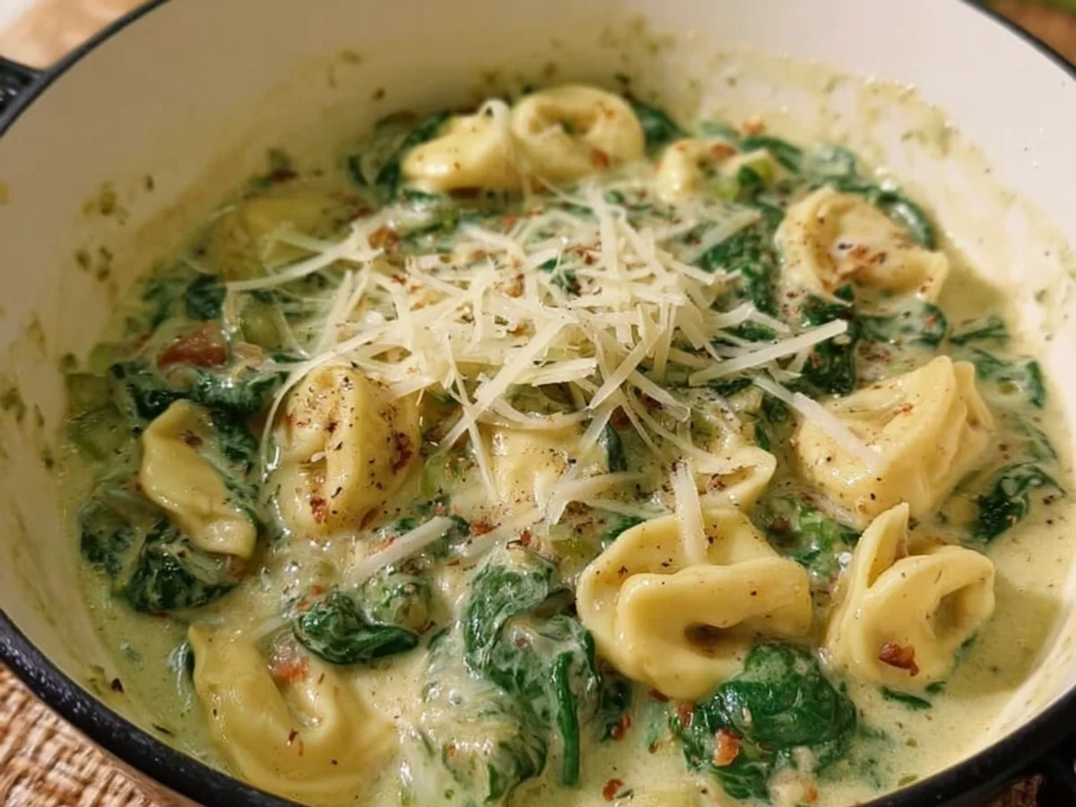 One Pot Spinat-Tortellini: Cremige Sahnesauce - Beitragsbild