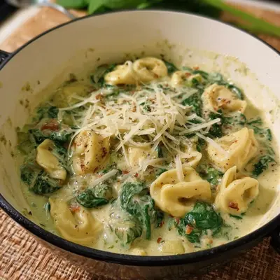 One Pot Spinat-Tortellini: Cremige Sahnesauce
