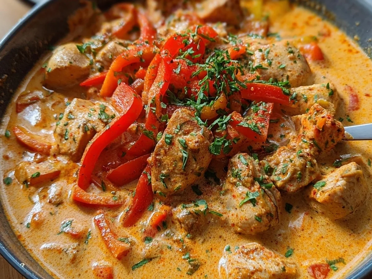 Paprika Sahne Hähnchen: Cremiges Lieblingsessen - Beitragsbild