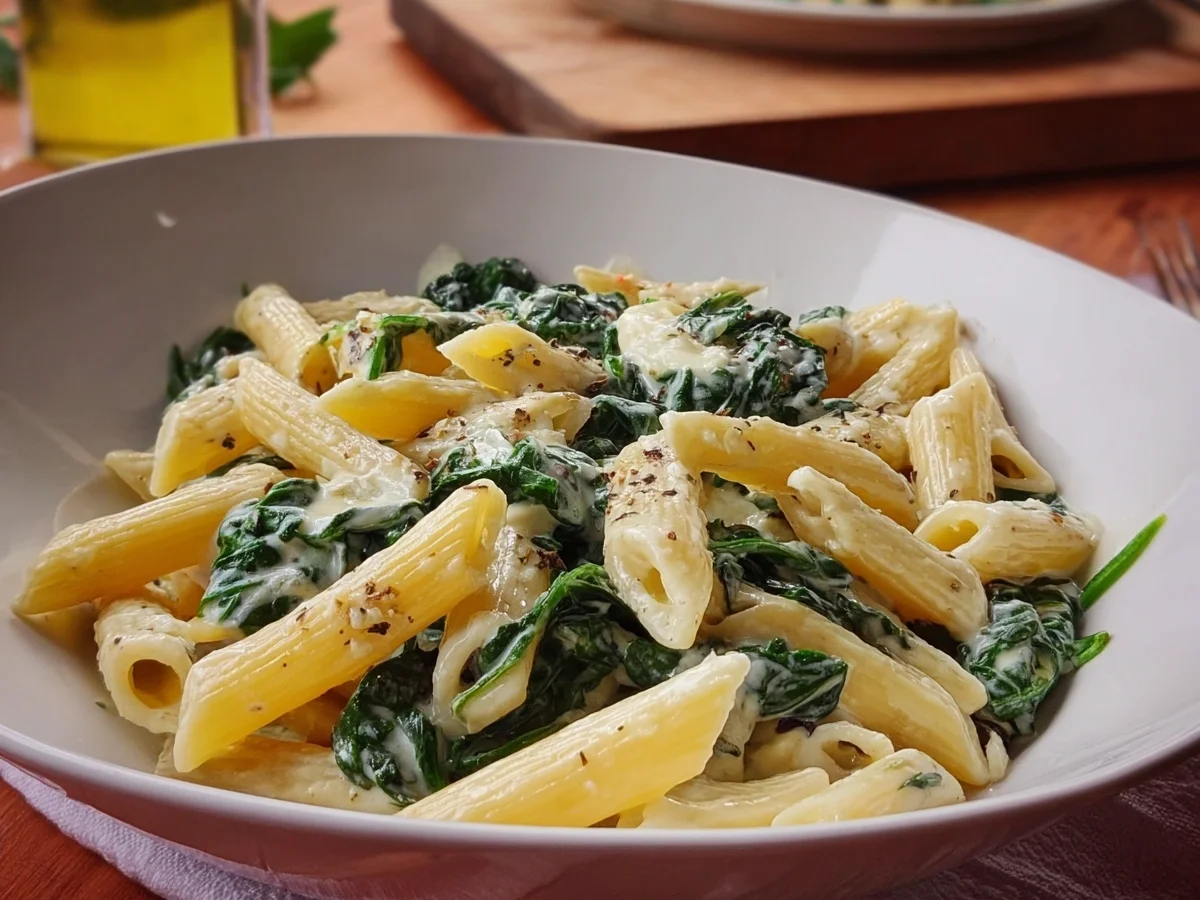 Penne mit Spinat-Gorgonzola-Sauce: Cremig & schnell - Beitragsbild