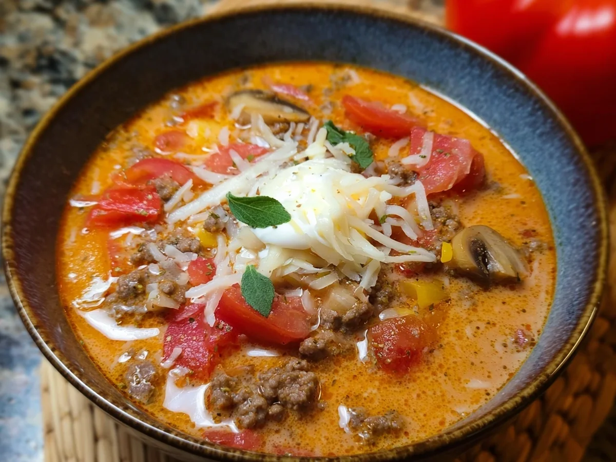 Pizzasuppe mit Hackfleisch: Schnell & einfach in 30 Min. - Beitragsbild