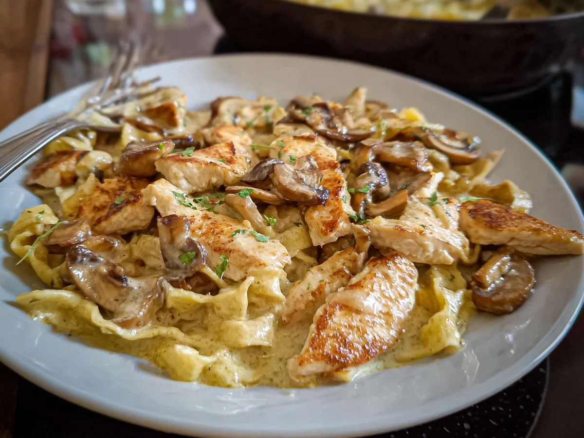Putengeschnetzeltes mit Pilzen in cremiger Parmesan-Sahnesoße - Beitragsbild