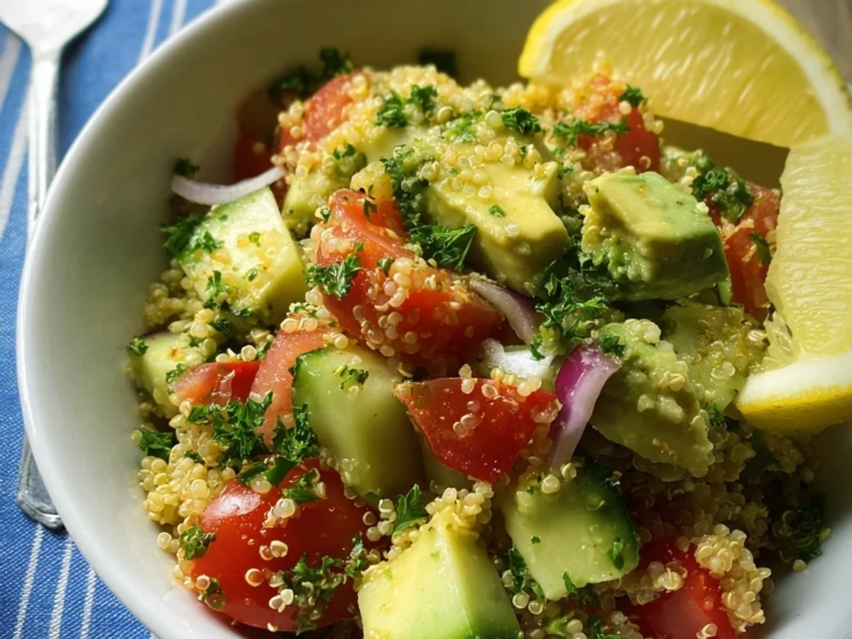 Quinoa Avocado Salat mit Tomaten & frischem Zitronendressing - Beitragsbild