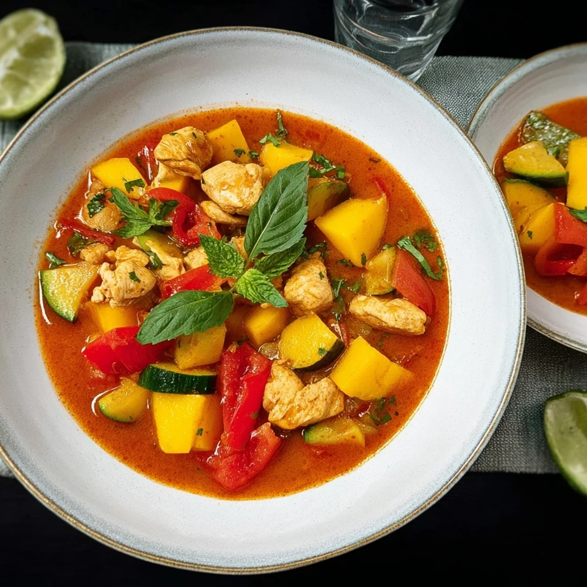 Rotes Thai-Hühnchen-Curry mit Mango