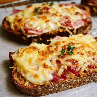 Schnelle überbackene Brote mit Puten-Schinken & Käse