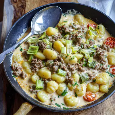 Schnelle Gnocchi Hackfleisch Pfanne mit Lauch