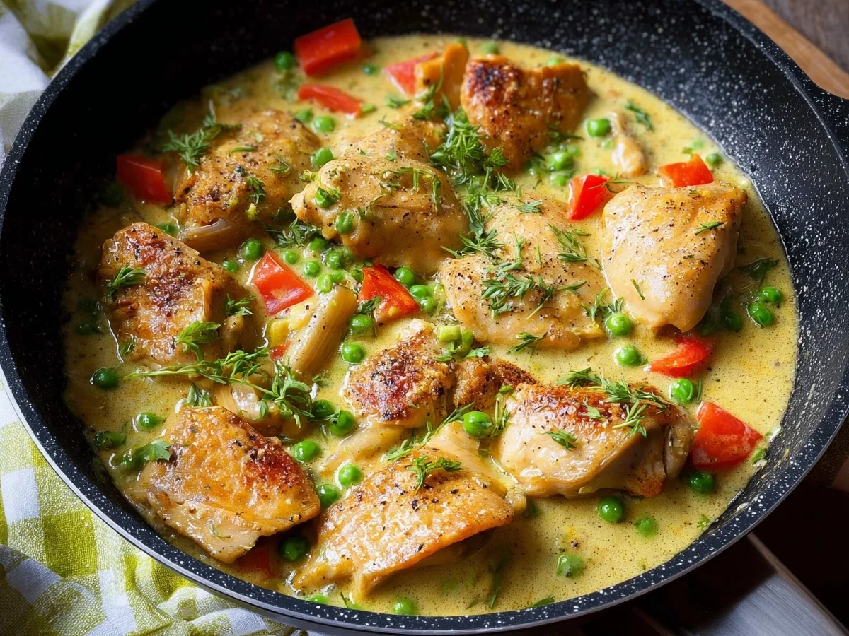 Schnelle Hähnchenpfanne mit cremiger Senfsauce - Beitragsbild