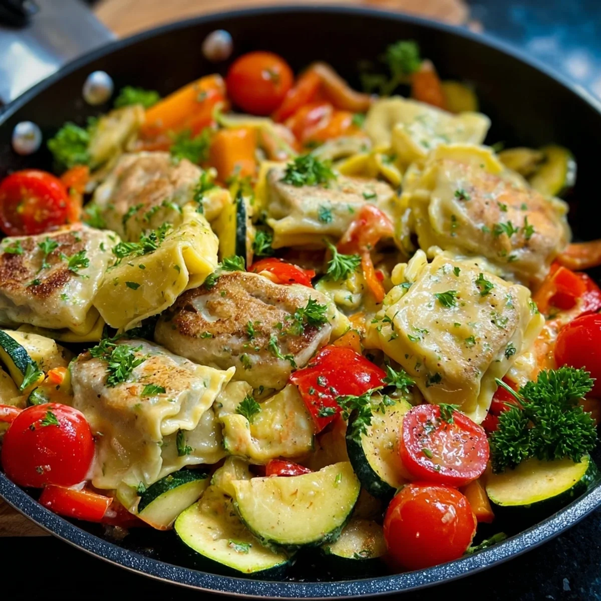 Schnelle Maultaschen-Pfanne mit frischem Gemüse