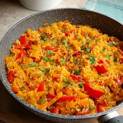 Schnelle Reispfanne mit Paprika Einfaches Familiengericht