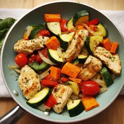 Schnelles Pfannengemüse mit Hähnchen Proteinreich