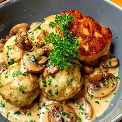 Semmelknödel mit Champignon-Rahm & zartem Putenfilet