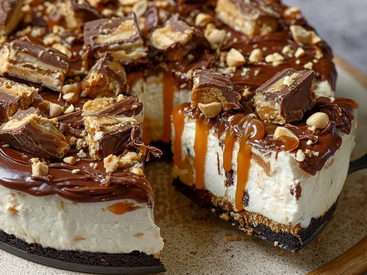 Snickers Cheesecake: Cremiger No-Bake-Kuchen ohne Backen - Beitragsbild