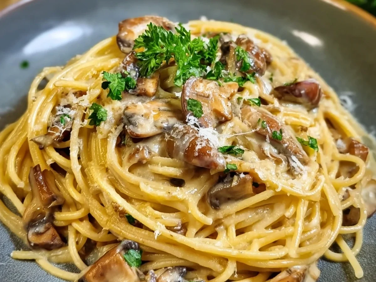 Spaghetti mit cremiger Pilzrahmsauce: Schnell & Lecker - Beitragsbild