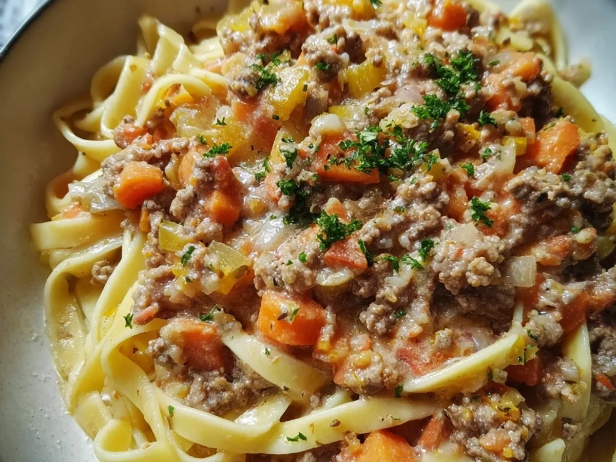 Weiße Bolognese (Ragu Bianco) Einfaches italienisches Rezept - Beitragsbild