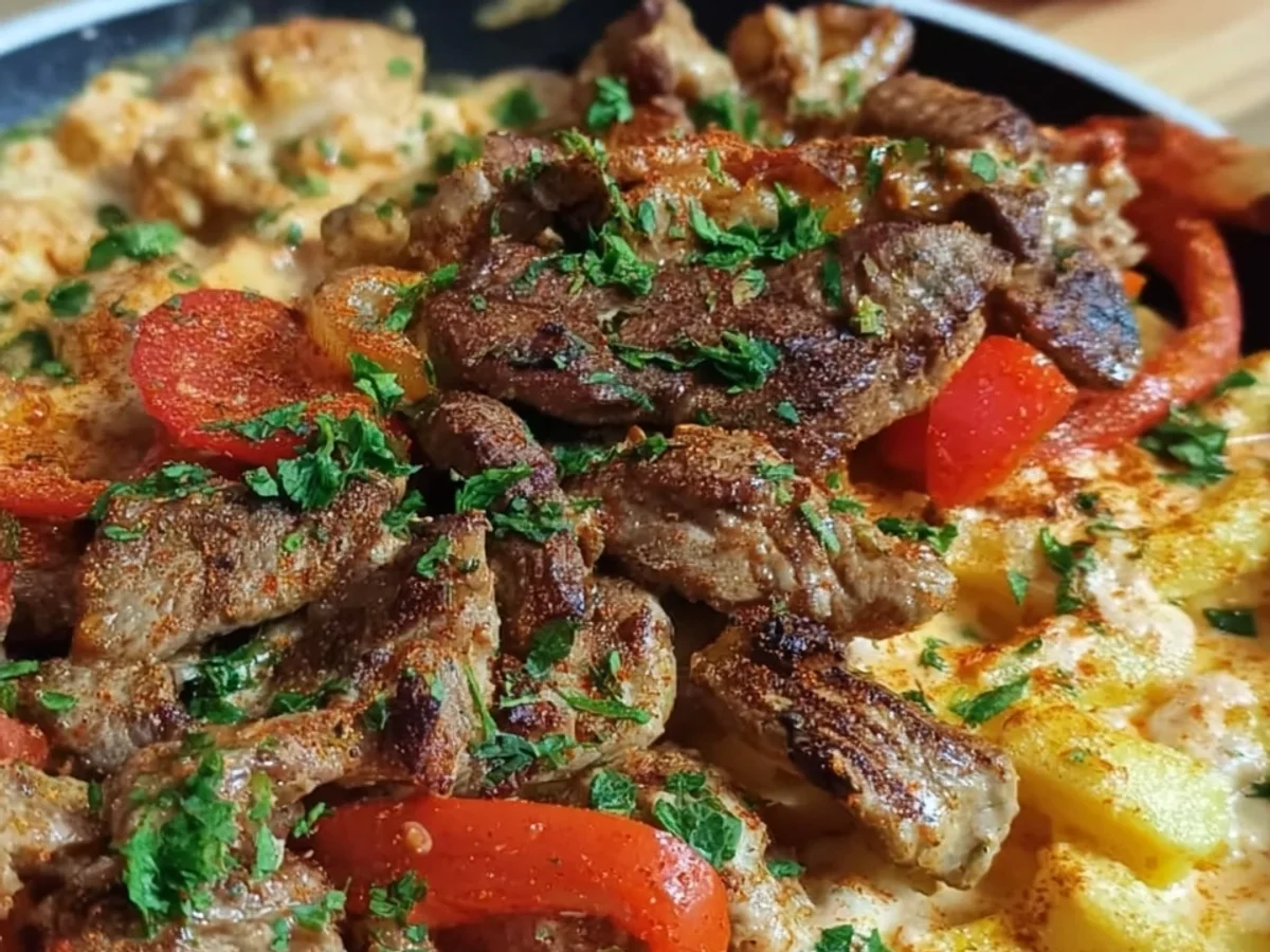 Würzig-cremige Gyros Pfanne mit Soße: Einfach & Lecker - Beitragsbild