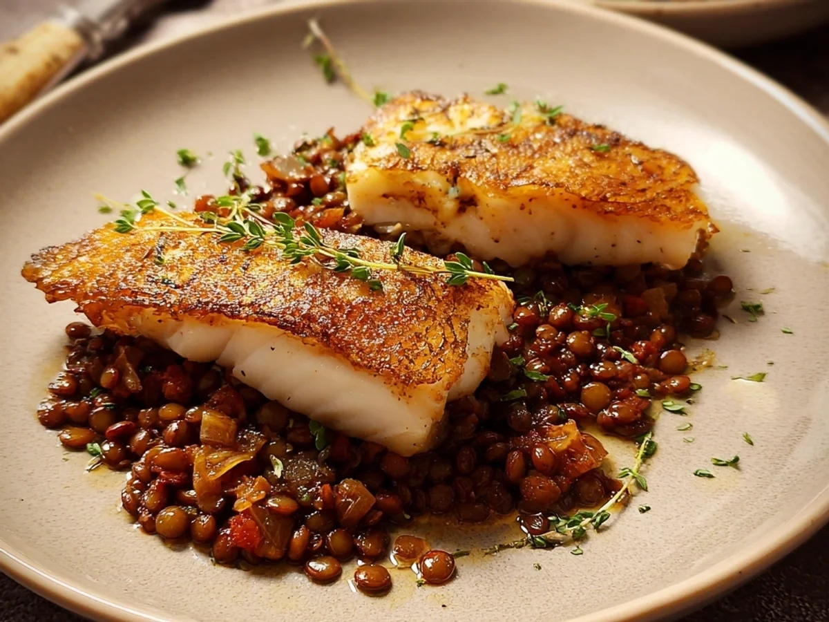 Zanderfilet mit Balsamico-Linsen: Raffiniert & leicht - Beitragsbild