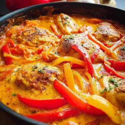 Zartes Paprika Sahne Hähnchen aus dem Ofen