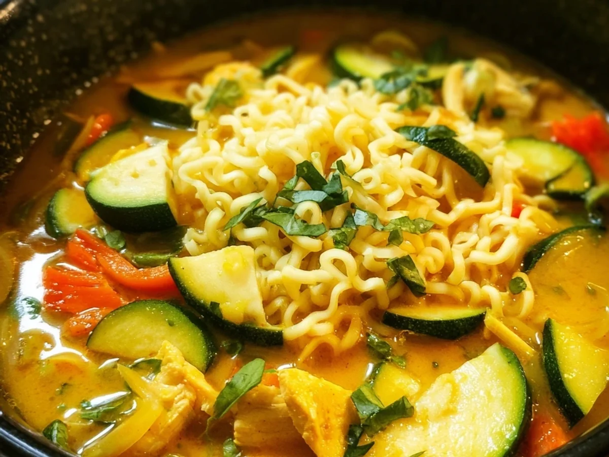Zucchini Curry Eintopf Laksa Art mit Mie-Nudeln - Beitragsbild