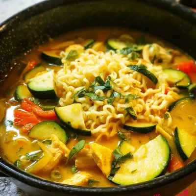Zucchini Curry Eintopf Laksa Art mit Mie-Nudeln